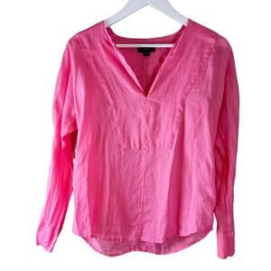 J Crew Pink Long Sleeve‎ V Neck Ramie Tunic Blouse Shirt Top XXS BI485 SU22